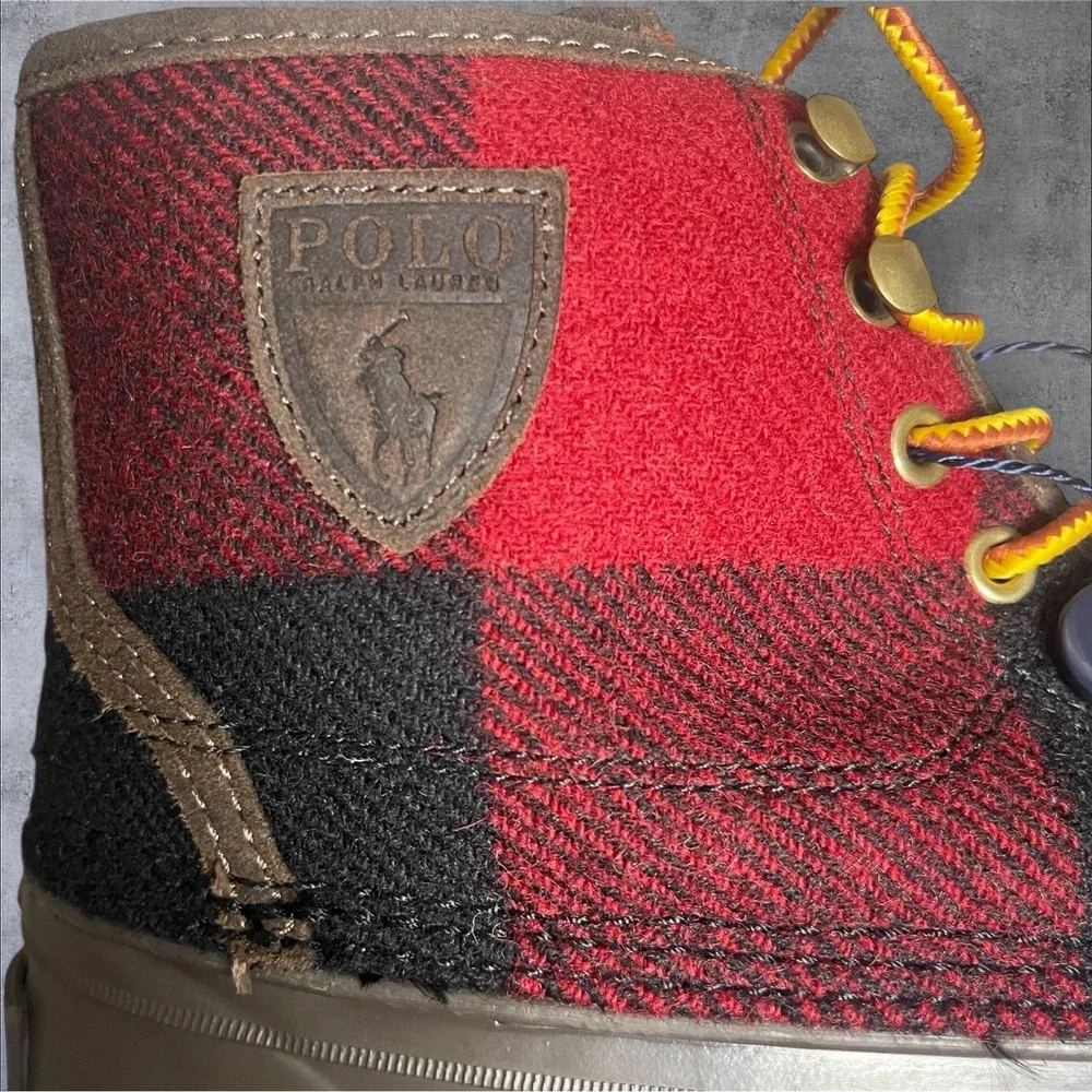 Polo Ralph Lauren Claus Buffalo Check Wool Lace-up Rugged Duck Boots Mens 8
